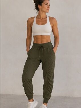 Lululemon Olive Green Dance Studio Jogger Pants Ruched Sides Athleisure Size 4